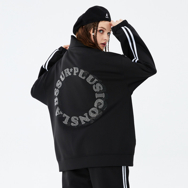 iconslab联名ssurplus烫钻拉链开衫套装情侣运动卫衣
