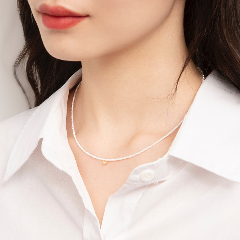 海水akoyakeshi小珍珠项链1-2mm天然无核白亮极光颈饰