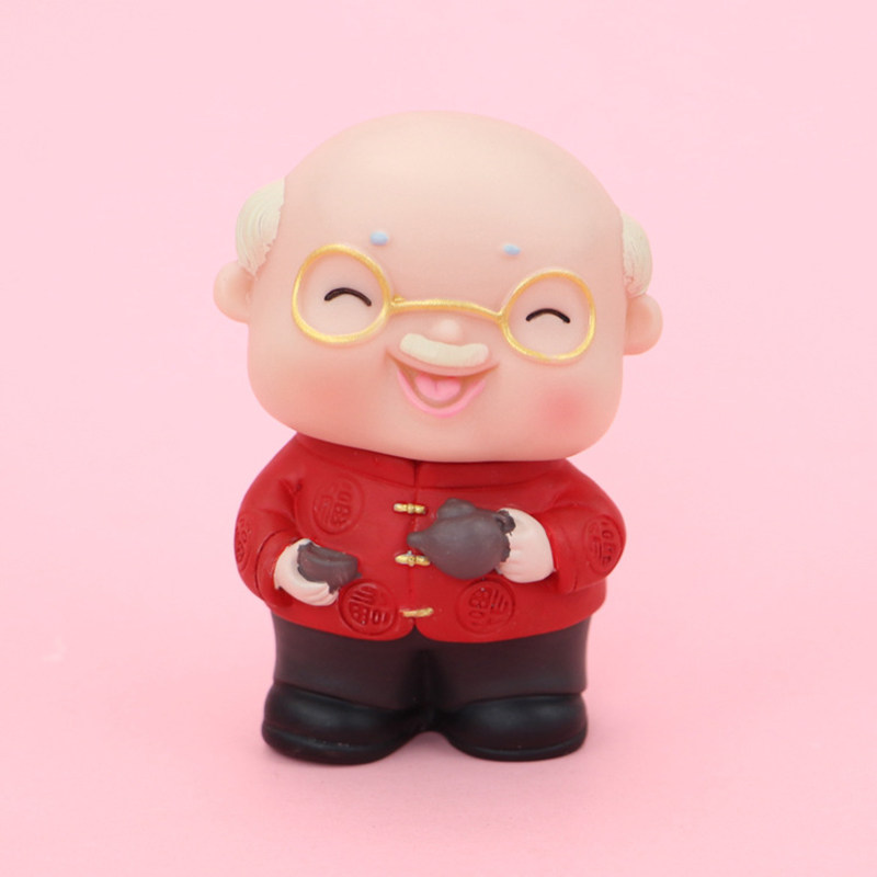 祝寿老头老太蛋糕装饰摆件可爱粉色红色老爷爷节日装扮用品