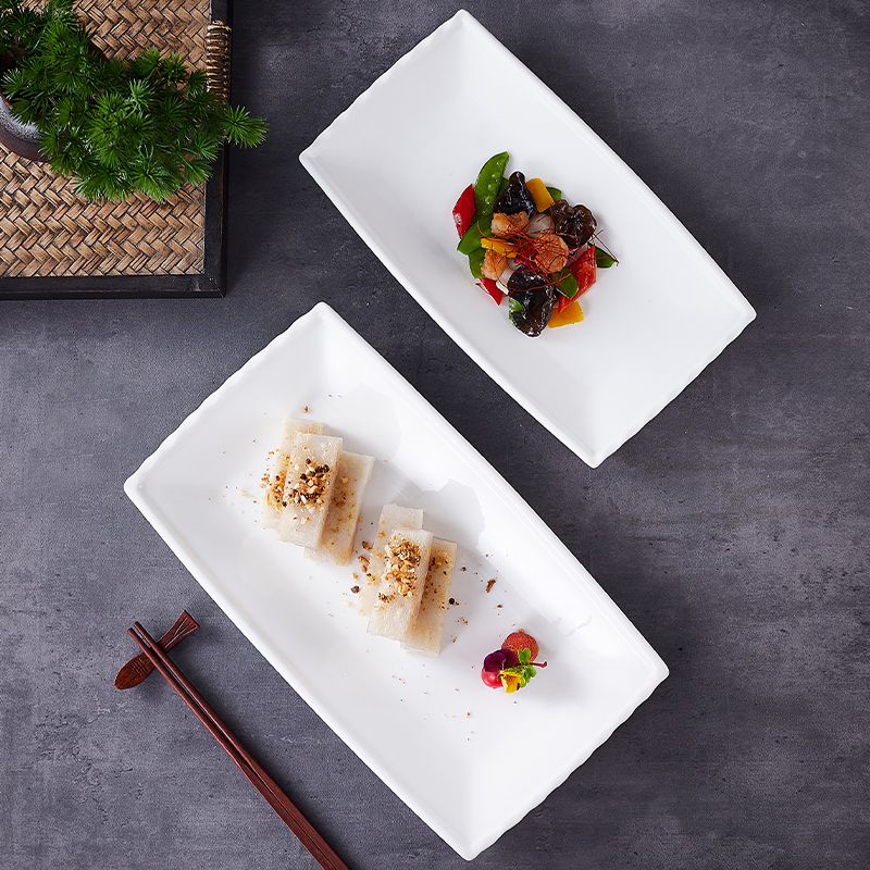 盘子高级长型蒸鱼酒店饭店特色中餐摆盘长方形盘
