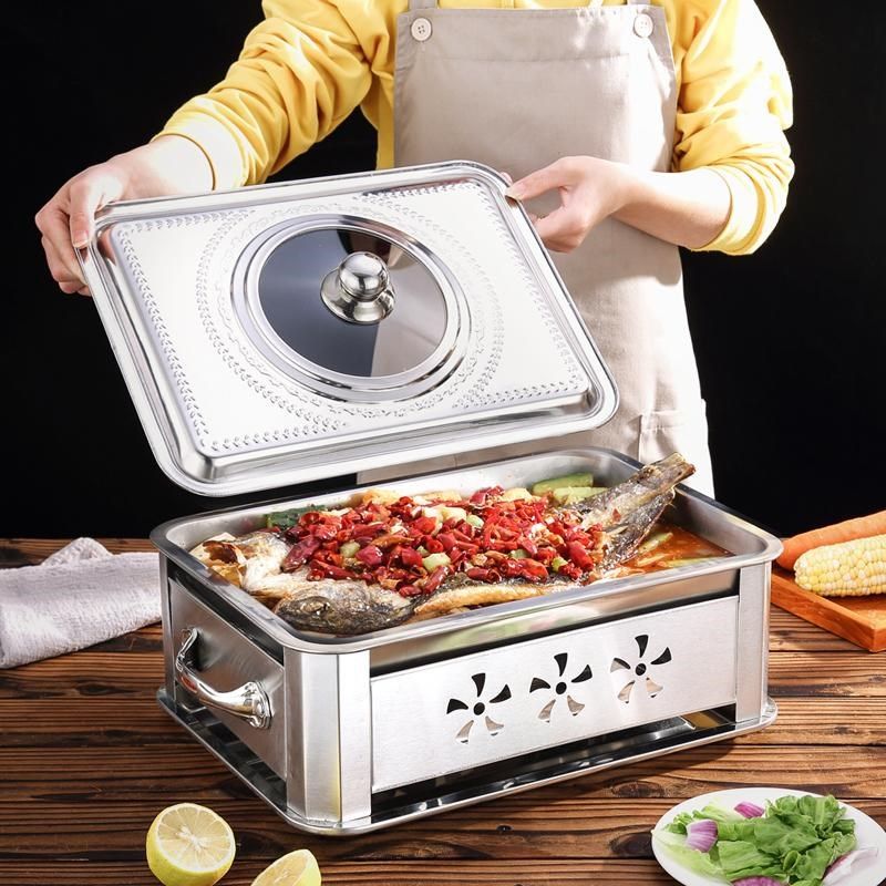 盖子烤鱼盘子盖盖可视盘带玻璃长方形不锈钢加厚锅盖