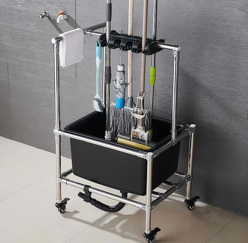 拖把不锈钢移动落地式清洁清洁工工具架家用单位学校拖把池