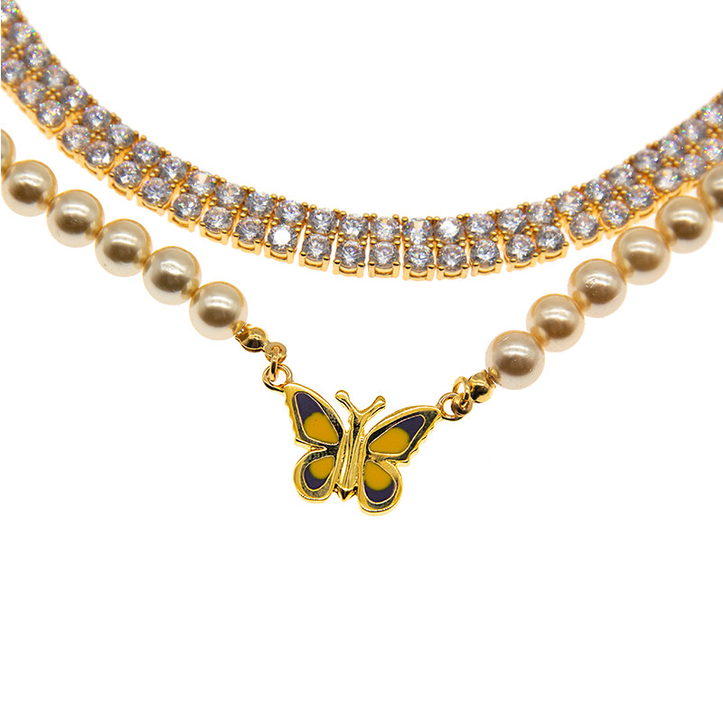 stugazi金色满钻双层珍珠项链项链