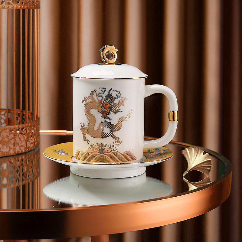 陶瓷茶舟龙凤呈祥办公杯中中式高档茶杯个人情侣茶杯