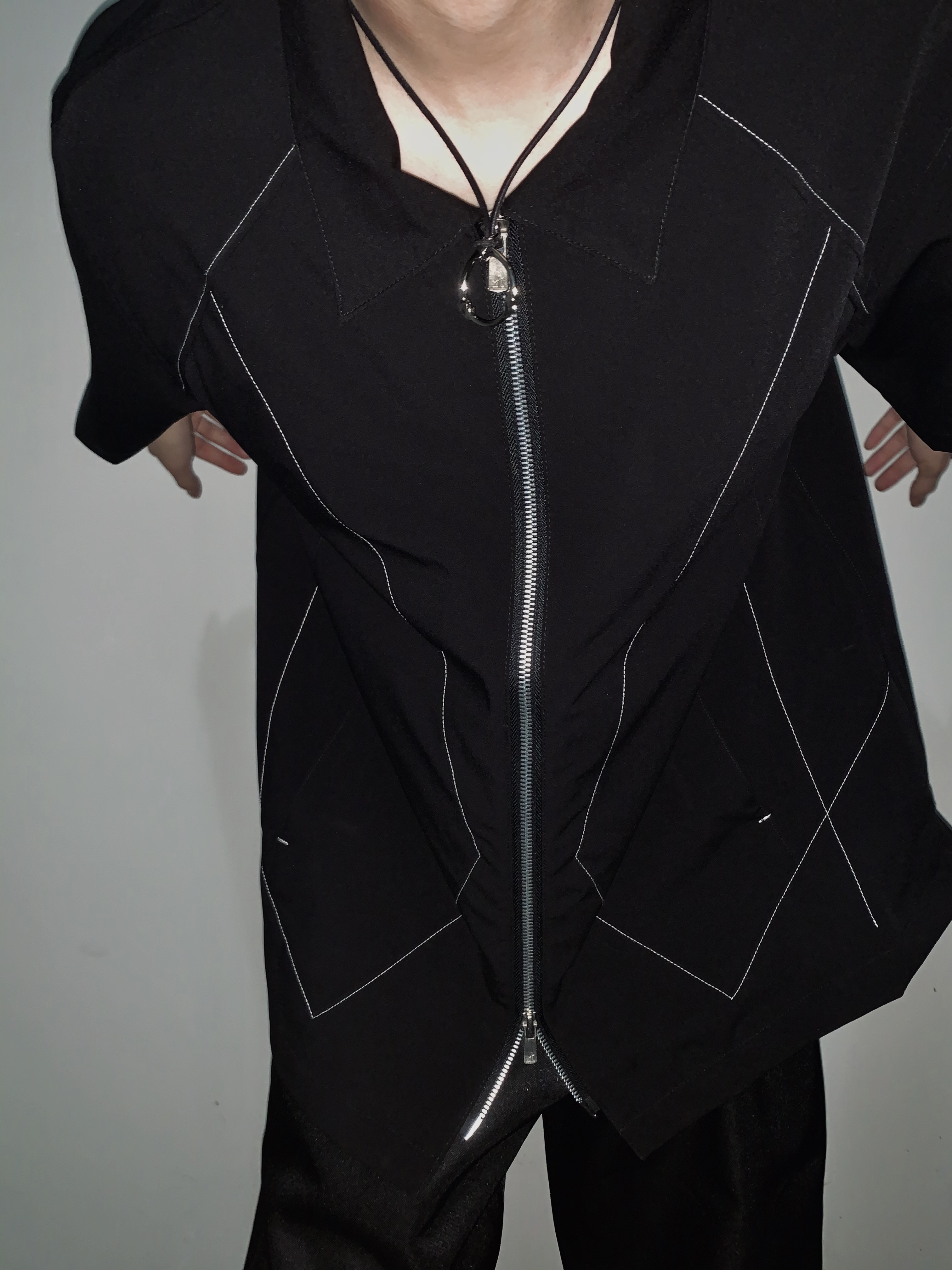 「OCEANBACCA」SS21 Pt.2 明线撞色层叠kiko风 拉链垂感短袖衬衫