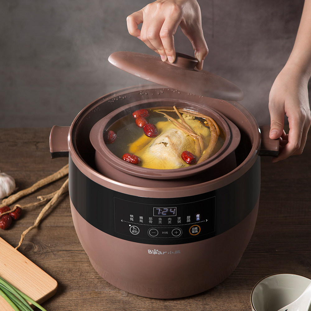 小熊紫砂砂锅电炖炖锅陶瓷煲汤家用隔水炖盅电炖锅