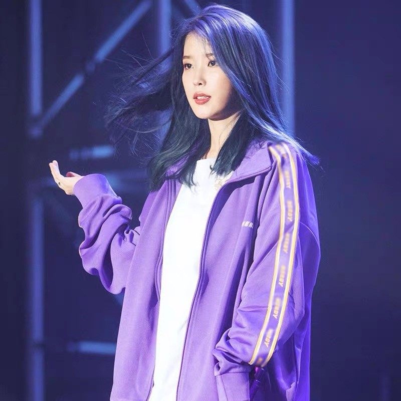 iu李智恩同款紫色运动服套装女秋冬宽松显瘦时尚卫衣休闲两件套潮  蓝