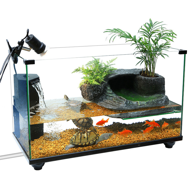 乌龟深水水底缸带晒台别墅家用大型生态专用鱼缸
