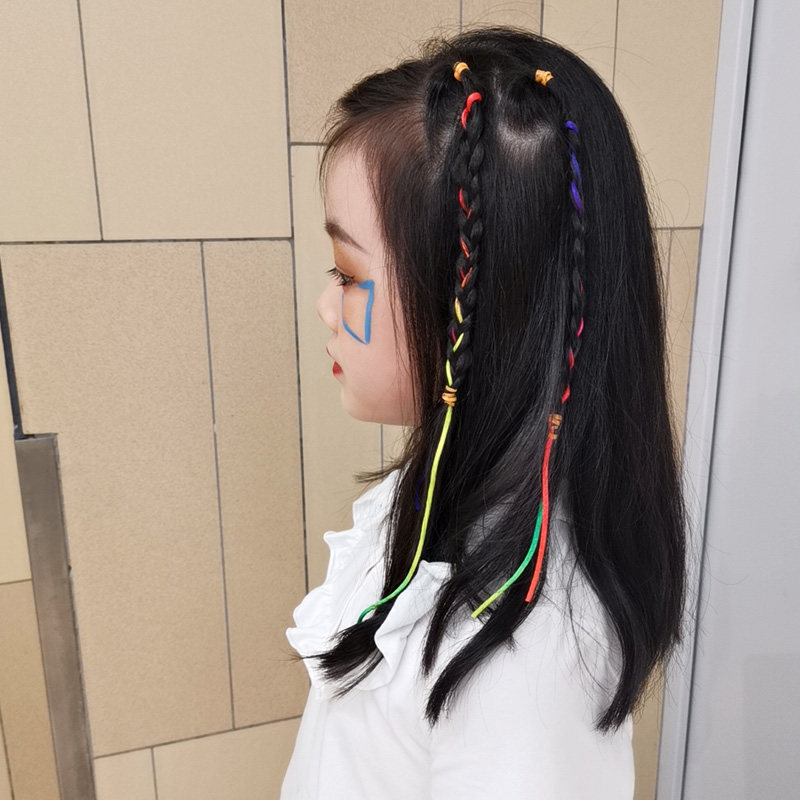 儿童彩色绳子编发彩绳七彩头饰彩带超仙麻花辫发饰