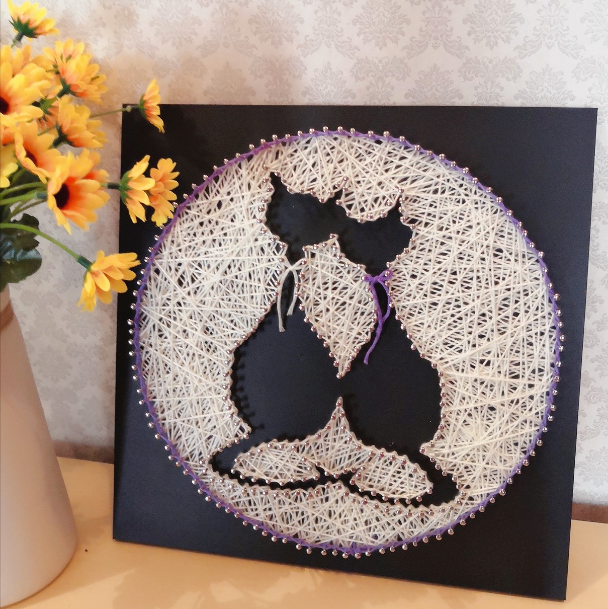 毛线情侣装情侣diy弦丝画解闷圆形编织绕线木板diy