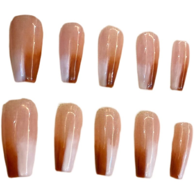 美甲成品欧美kylie同款裸色乳白渐变假指甲可取可带穿戴美甲长款