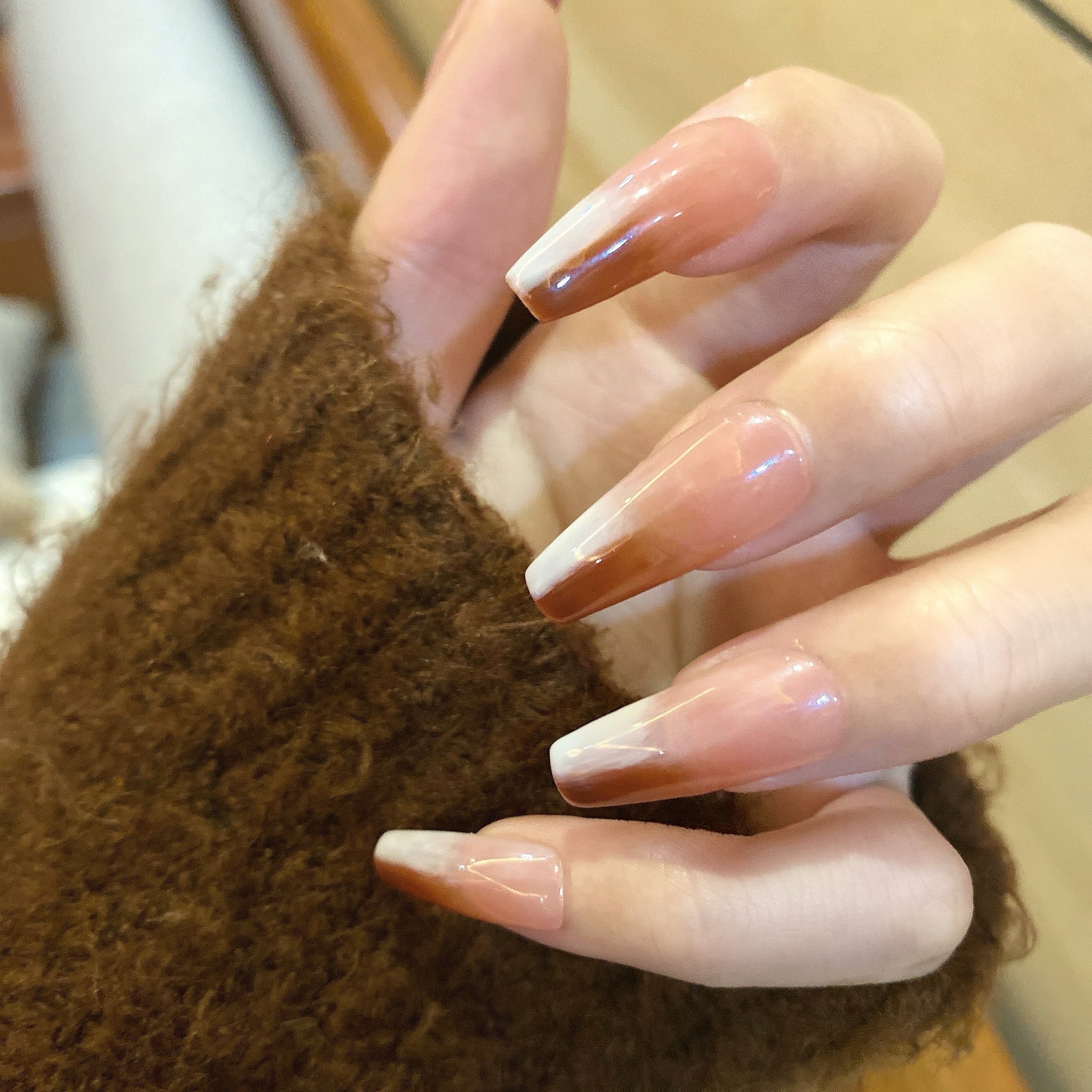 美甲成品欧美kylie同款裸色乳白渐变指甲可取美甲工具