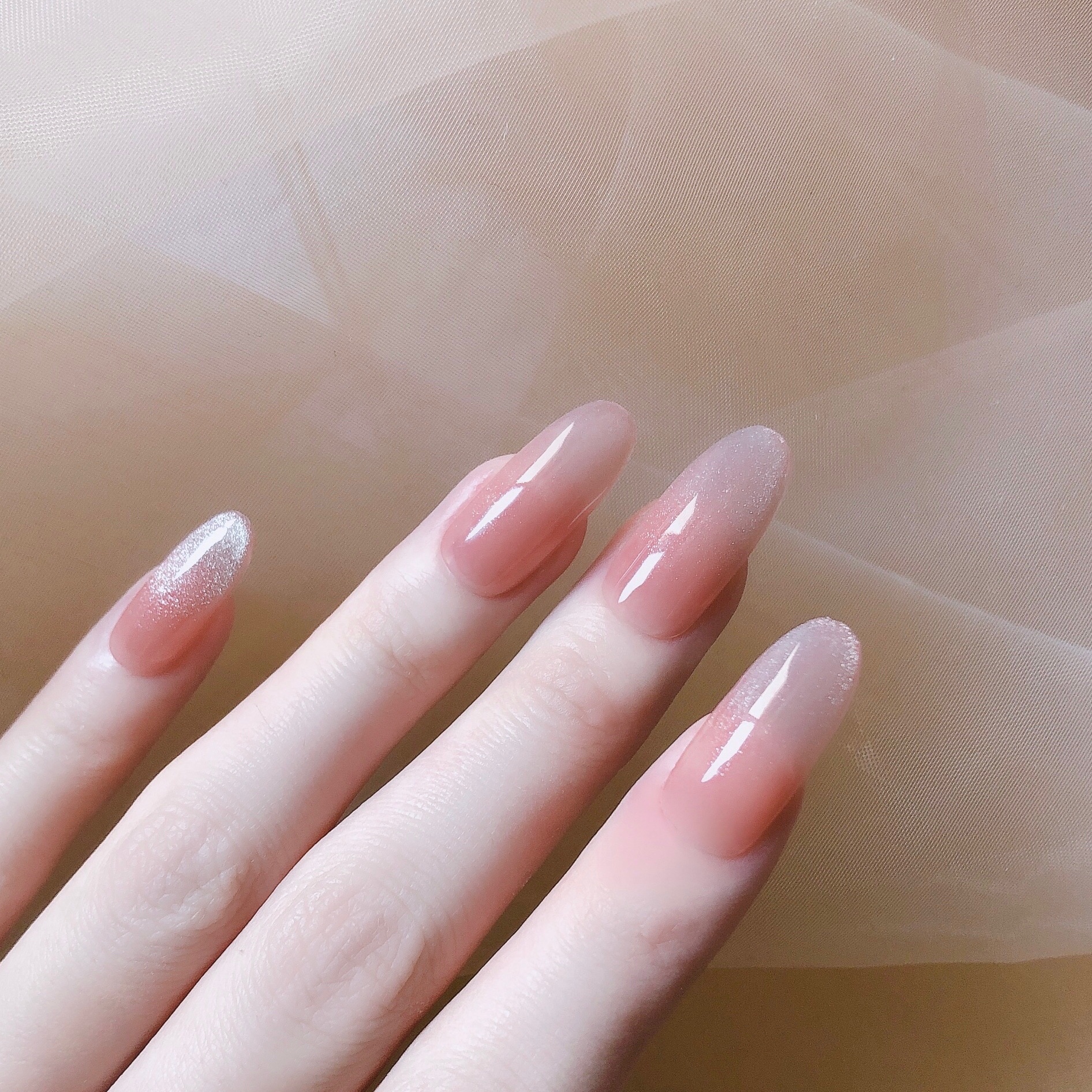 手工订制显白气质秋冬粉裸色渐变晶石猫眼美甲成品穿戴甲片