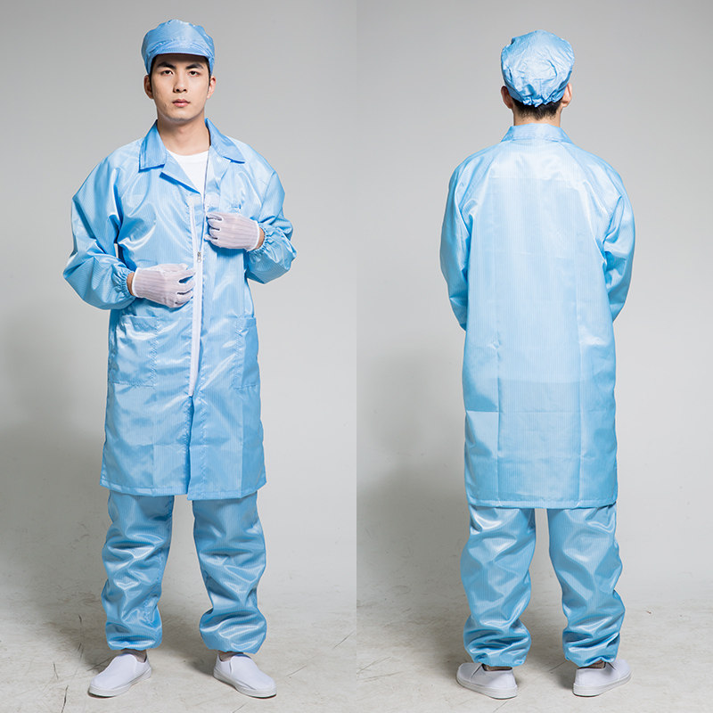 防静电翻领拉链大褂长款无尘服男电子厂车间白色防护服