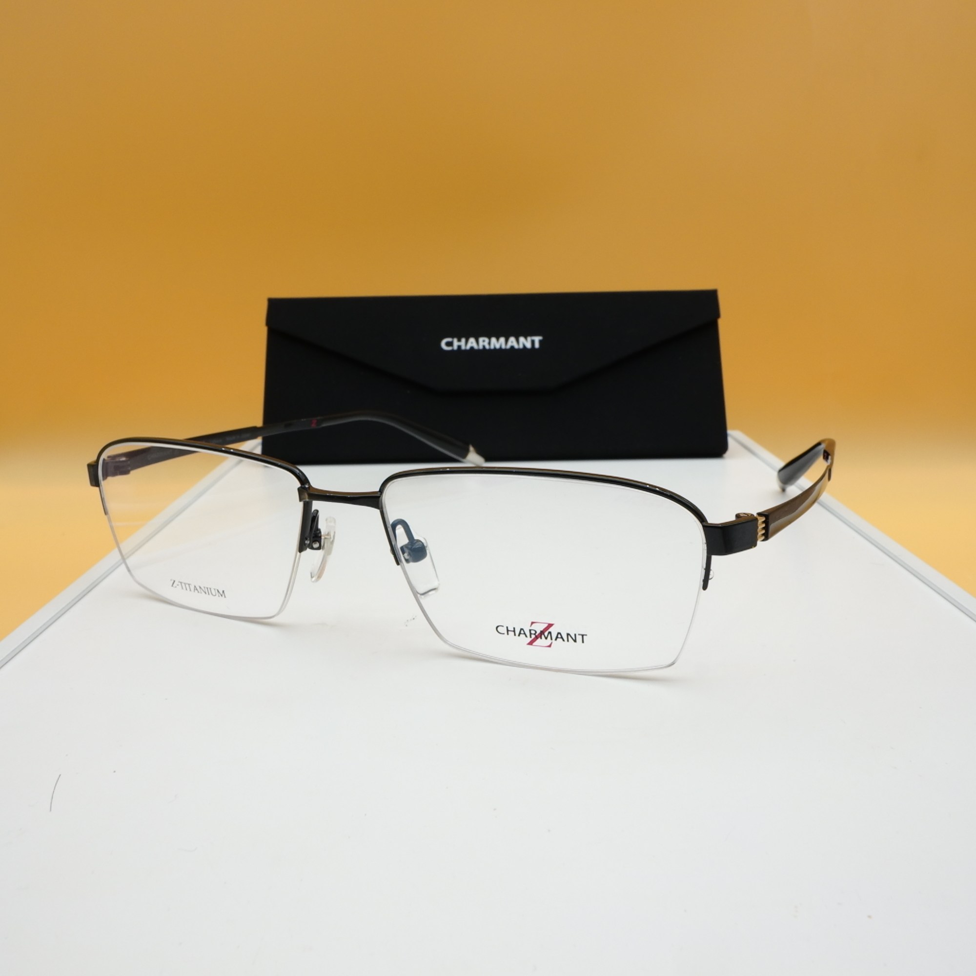 夏蒙charmantzt27045黑色眼镜框男士商务半框z钛近视进口眼镜架