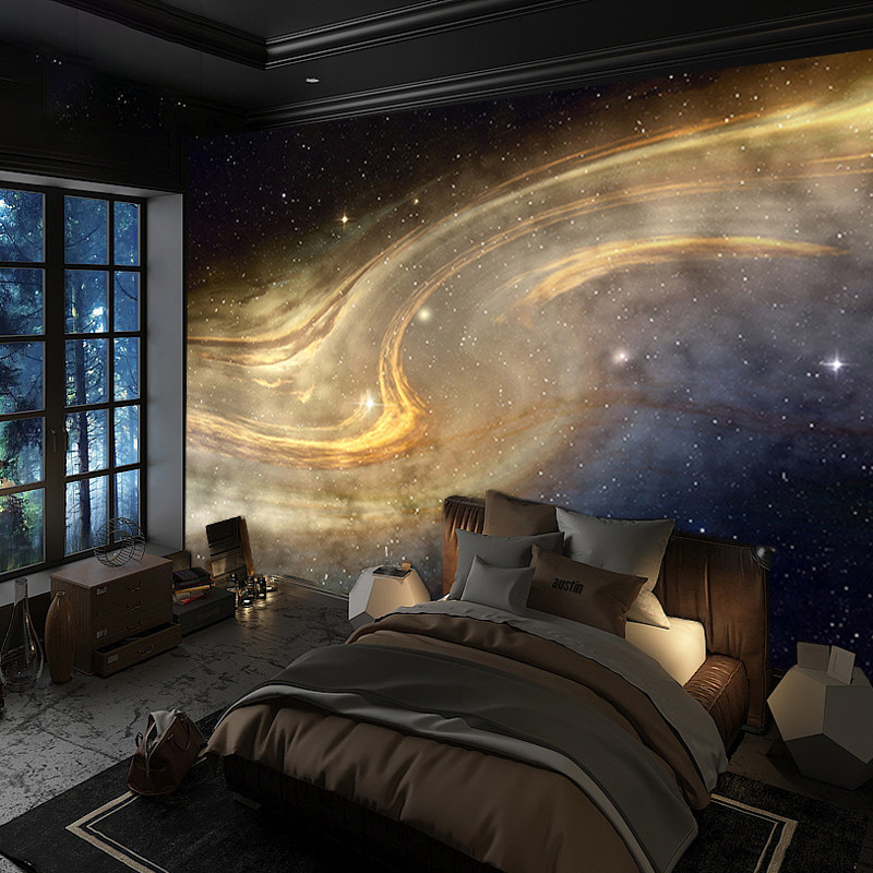 宇宙银河星云儿童墙布卧室房顶天花板墙纸个性定制壁画