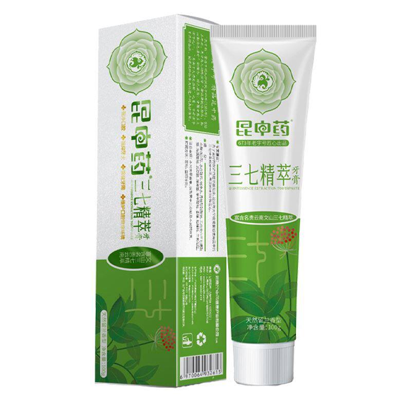 昆中药三七精粹牙膏固齿牙龈出血口臭美白无氟牙膏