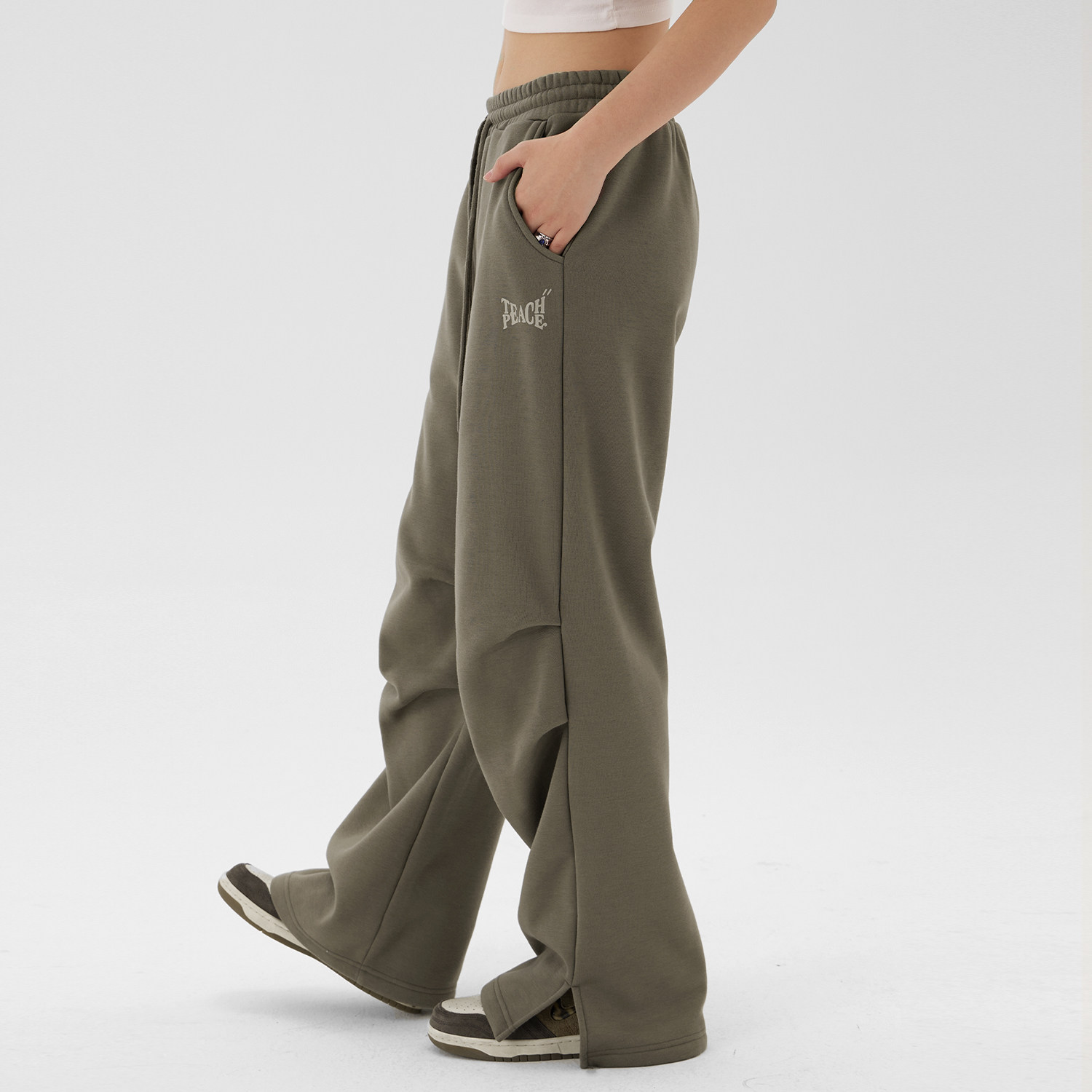 teachpeace潮牌小众设计膝盖褶皱折叠卫裤宽松卫裤