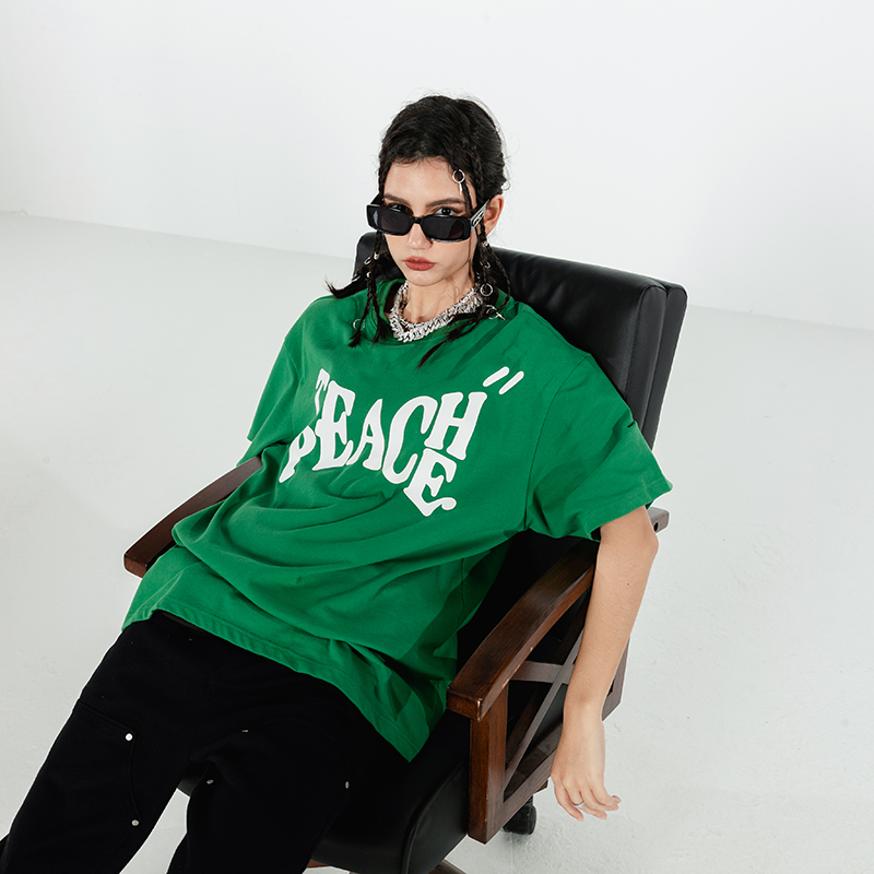 Teach Peace 国潮多色基础款LOGO印花短袖男女情侣装打底衫T恤夏