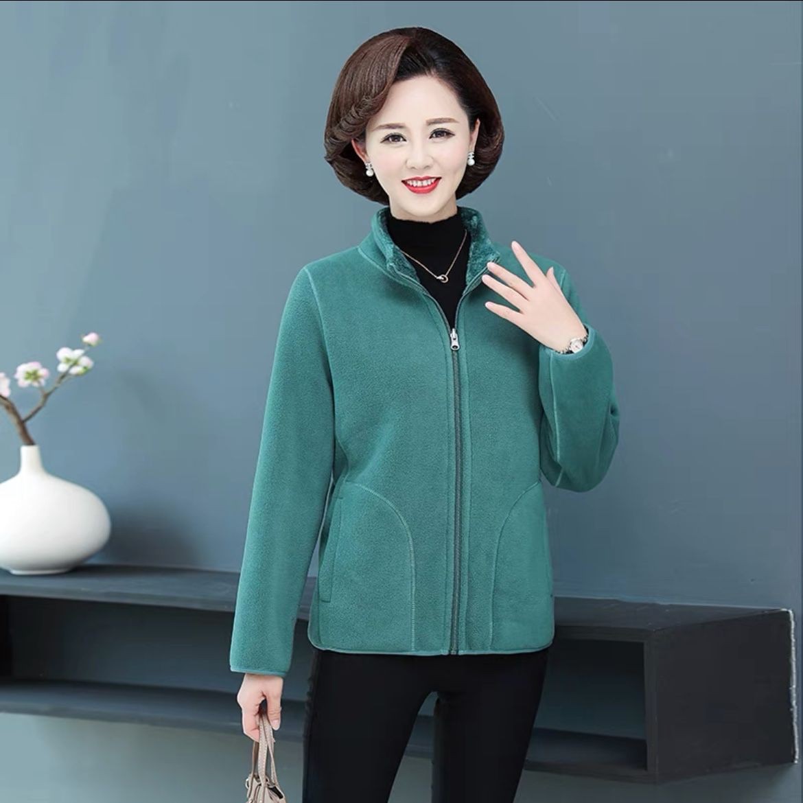 祺薇百搭外套妈妈摇粒绒中老年双面休闲新休闲秋冬中老年女装