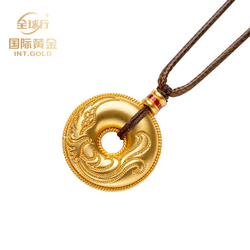 预售全球行古法黄金吊坠凤凰祥云纯金东方美祖庙颈饰