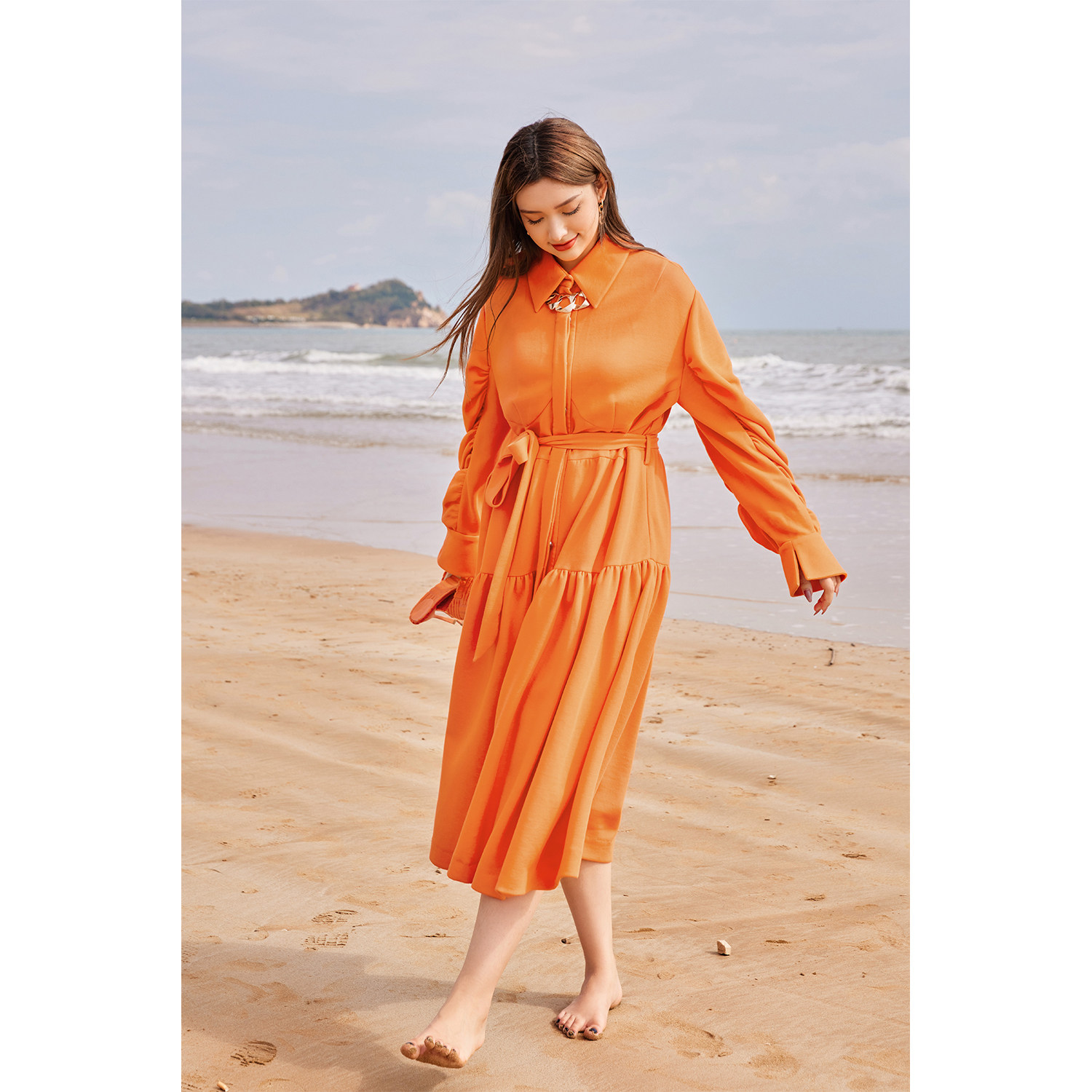 plusmall橘子汽水定制高阶人棉空气气层简约通勤大码女装