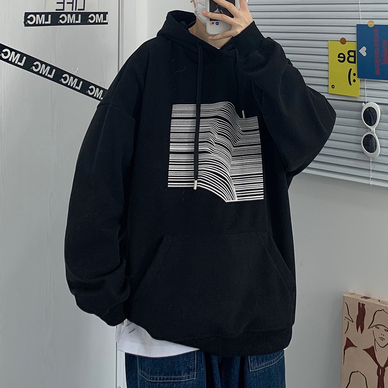 @豚喜 春秋季韩版ins潮牌印花宽松连帽卫衣男潮流套头运动外套