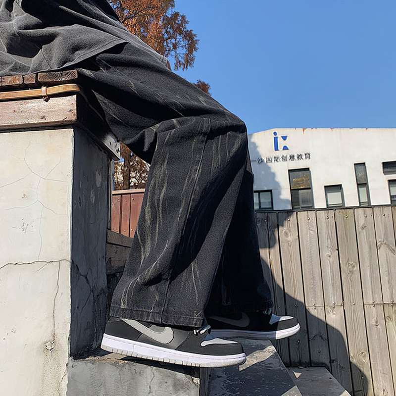 扎染设计感牛仔裤直筒chic裤子高街ins潮牌复古原宿宽松阔腿裤男