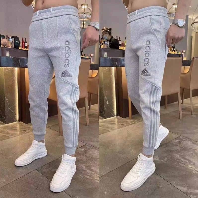 春季百搭灰色卫裤男网红潮流刺绣运动长裤束脚休闲裤子小脚哈伦裤