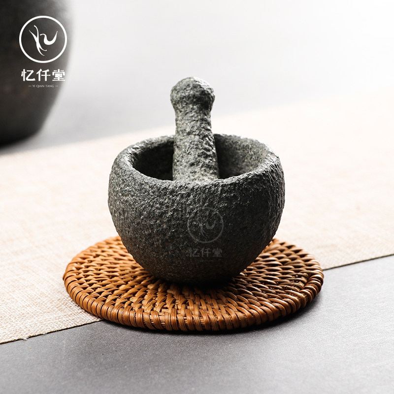 青石配件茶道复古蒜泥小石迷你摆件茶宠臼意茶宠摆件