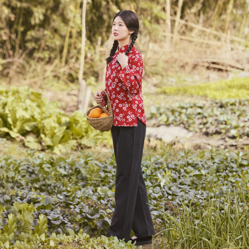 服装村姑纯棉碎花乡村风花衣衣服怀旧采茶舞蹈民族服装