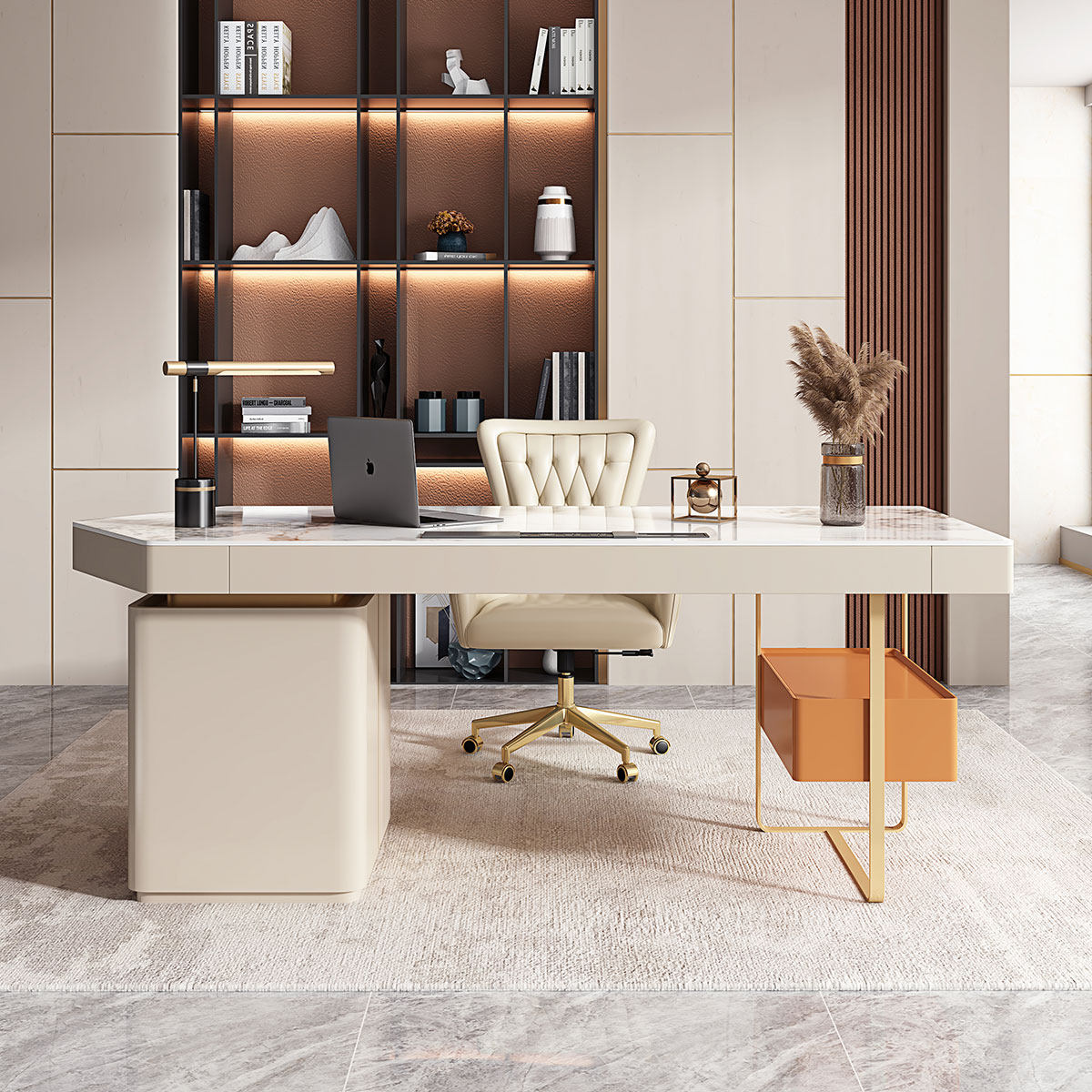 轻奢现代岩板书桌书房写字台简约现代风格设计师办公桌台式电脑桌