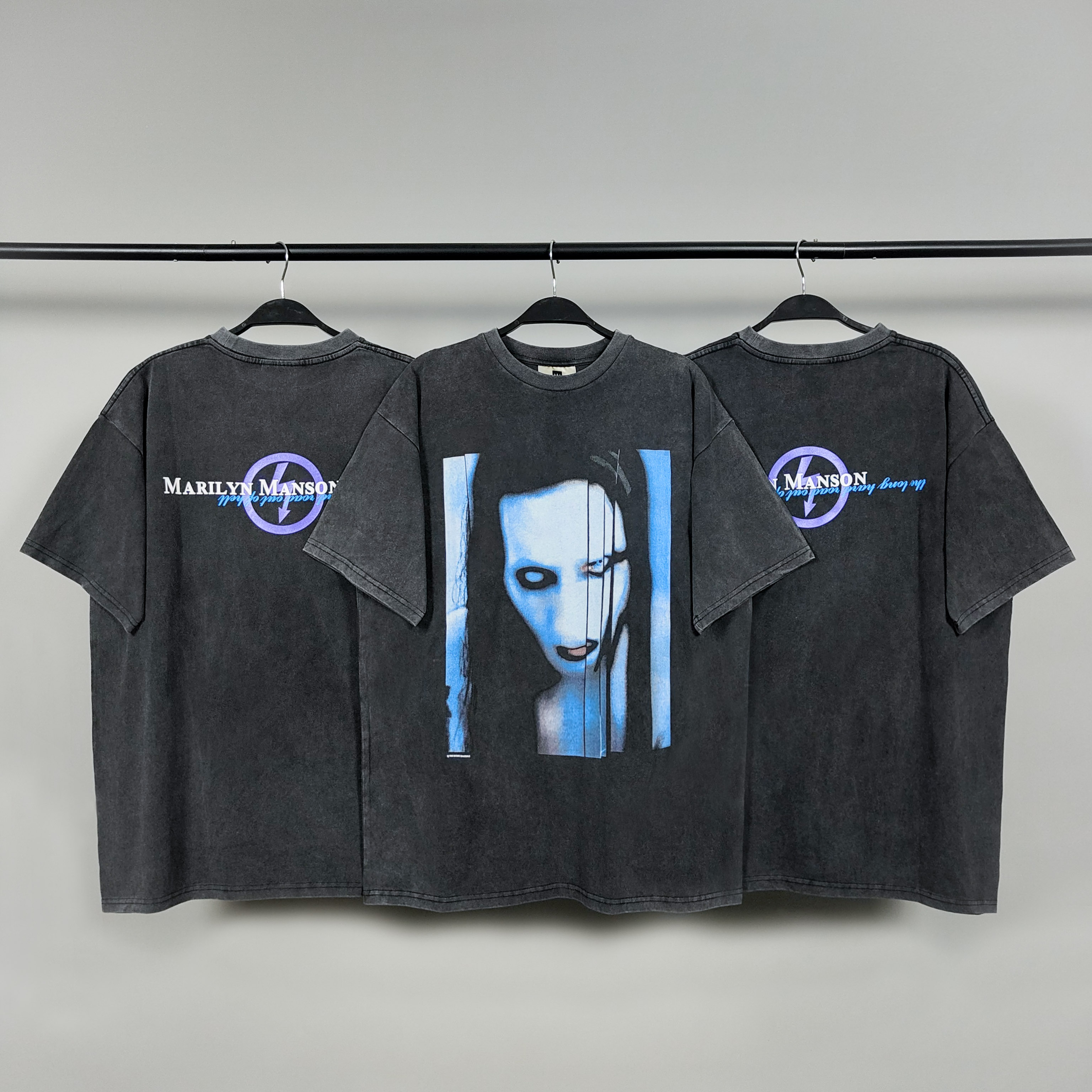 Vintage玛丽莲曼森水洗做旧VTG短袖FOG高街复古美式宽松内搭T恤男