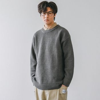 ຍີ່ປຸ່ນ retro ຄໍຮອບ sweatshirt pullover sweater ສໍາລັບຜູ້ຊາຍແລະແມ່ຍິງໃນພາກຮຽນ spring ແລະດູໃບໄມ້ລົ່ນຫມາກນັດ stitch jacquard ຄູ່ໃນ knitted sweater