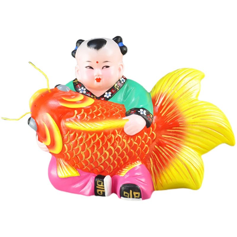 天津泥娃娃客户送客会议礼品商务摆件抱鱼有余泥人泥人