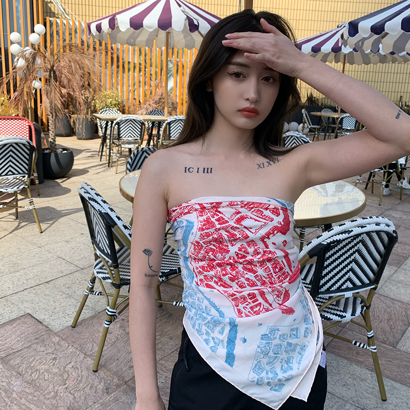 周椰椰/网红夏季方巾抹胸丝巾女气质复古防晒披肩度假领巾ins发带