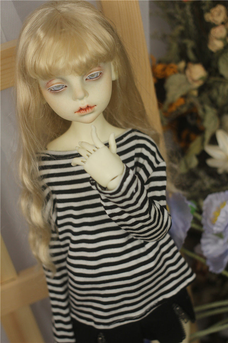 bjd日常宽松套头上衣黑色条纹娃娃4分衣服bjd娃娃
