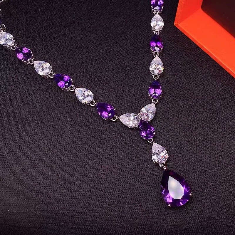 天然乌拉圭紫水晶项链吊坠颈饰女高端大气时尚百搭颈饰