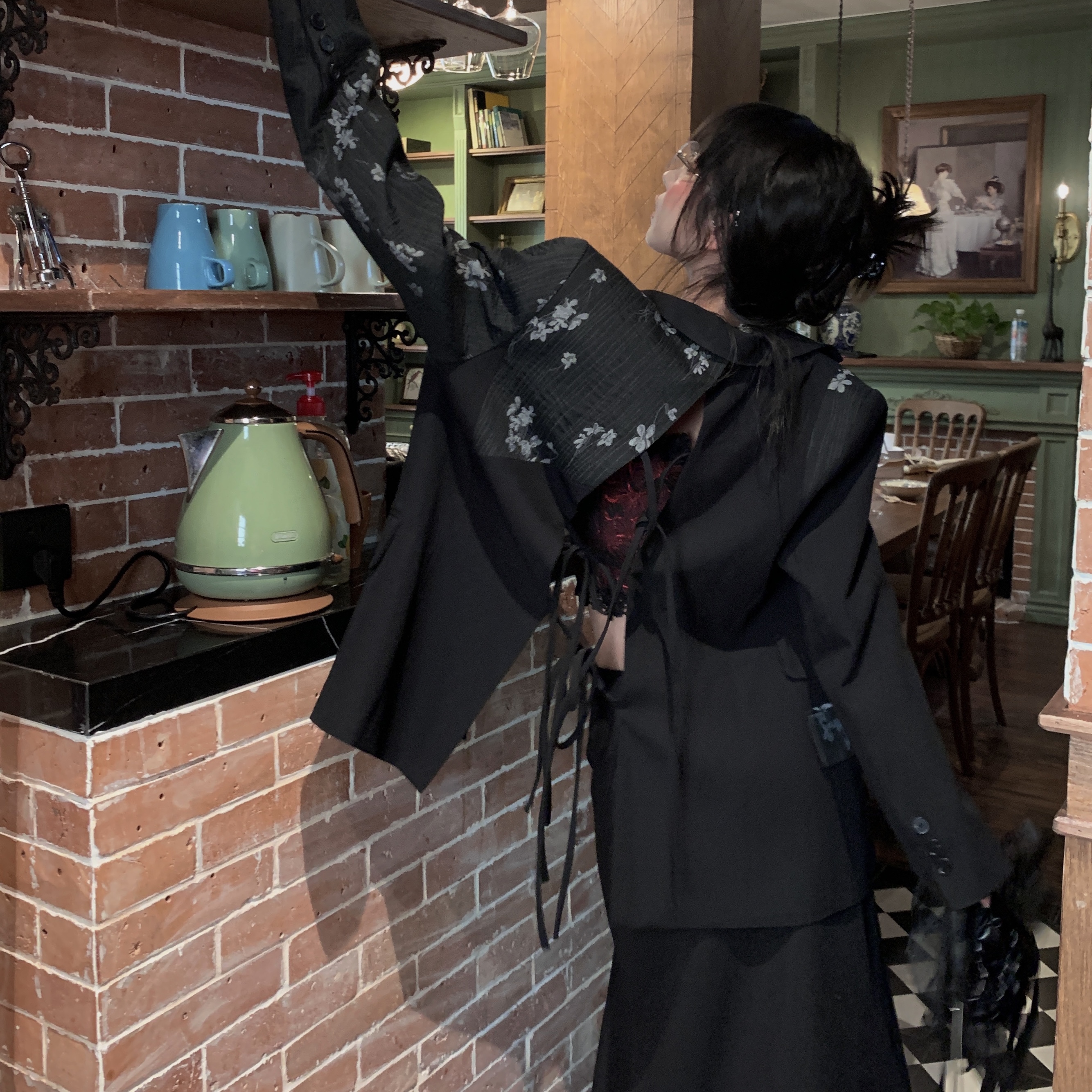 FunnJ方几 时髦拽姐复古设计感小众西装外套女显瘦拼接系带上衣春