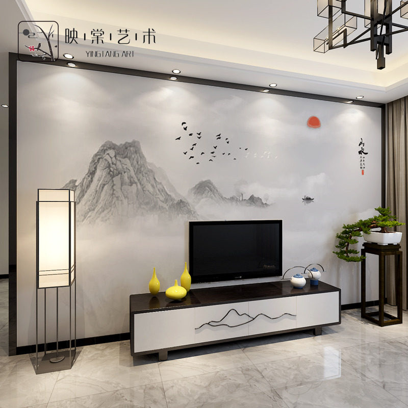 2021墙布客厅壁画壁纸背景墙电视中式新款新中式定制壁画