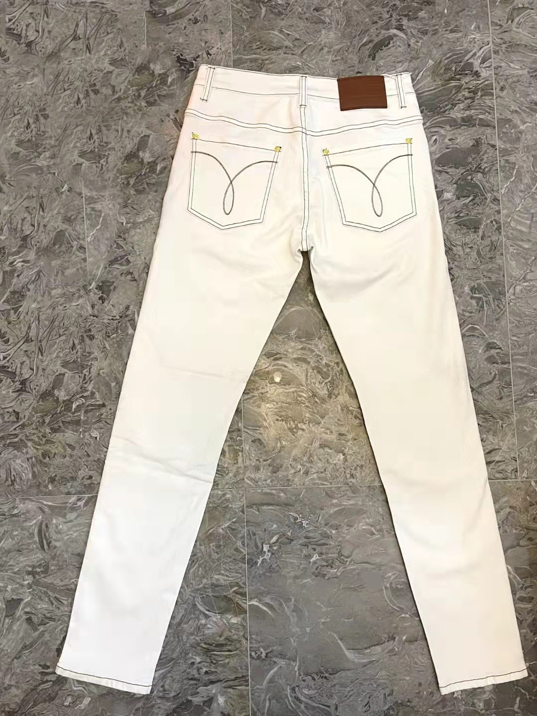 2022潮牌瓦萨琪美杜莎后袋刺线简约纯色百搭牛仔裤长裤修身裤男女