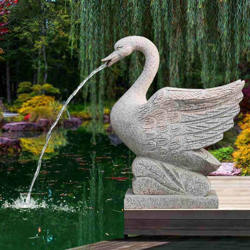 天鹅石雕花岗岩喷泉大理石喷水水系流水动物动物园石雕