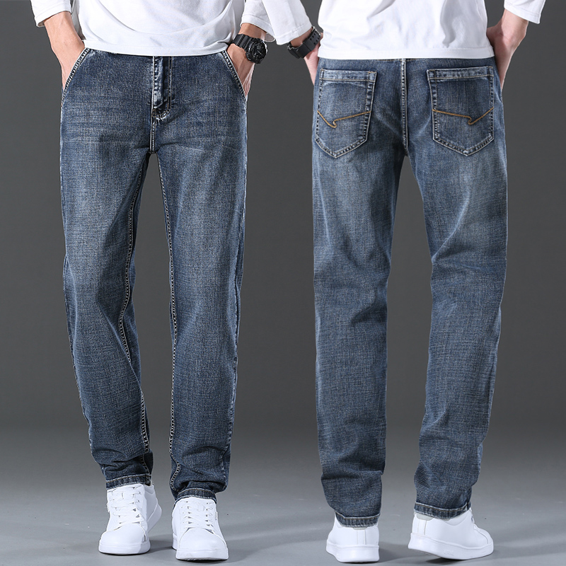 夏季薄款高端牛仔裤男士宽松直筒男裤子新塘弹力复古中年休闲长裤
