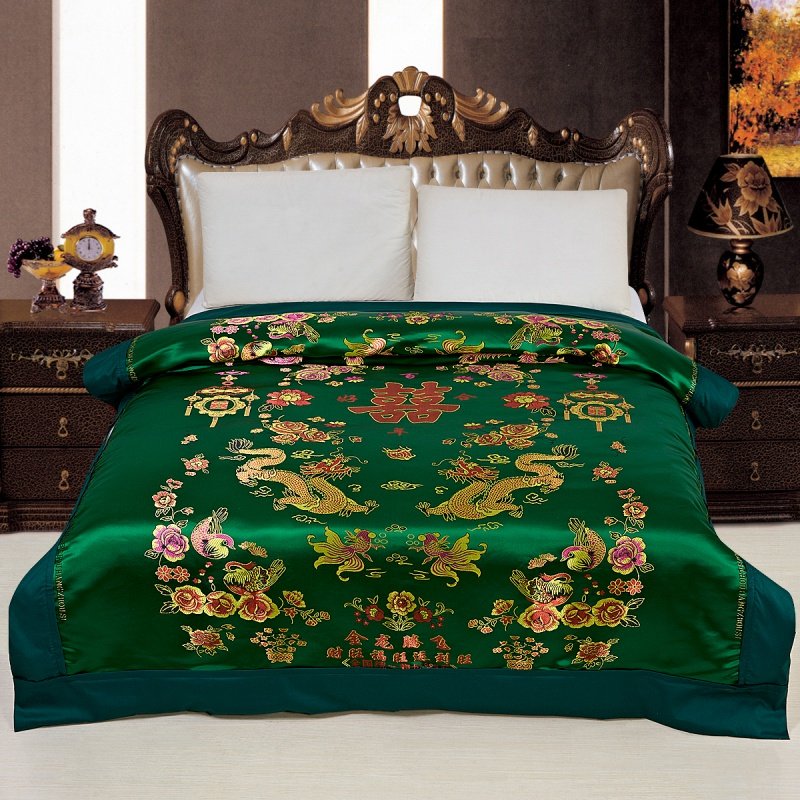 高档丝绸织锦缎被套大红红绿软锻婚面绸缎结婚被套
