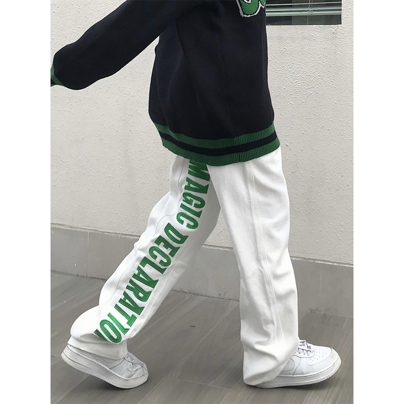 FAK刀刀美式街头字母刺绣牛仔裤男女欧美高街风直筒宽松休闲长裤