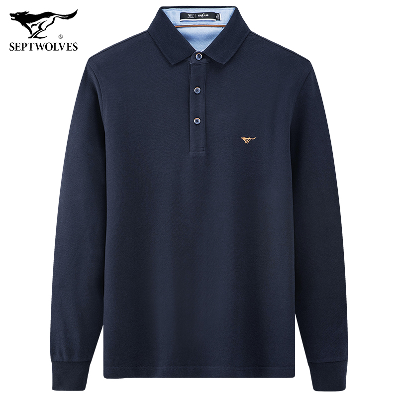 七匹狼休闲长袖T恤 男保罗POLO衫纯棉中年打底上衣大码春秋季薄款