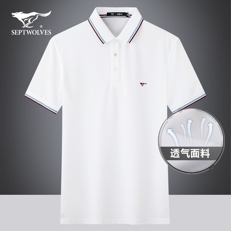 七匹狼短袖t恤男2022年夏季潮流翻领修身商务休闲半袖polo衫上衣