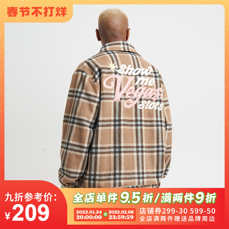 VOTE美式国潮格纹长袖外套男秋季slogan情侣外套秋冬夹克春季外套