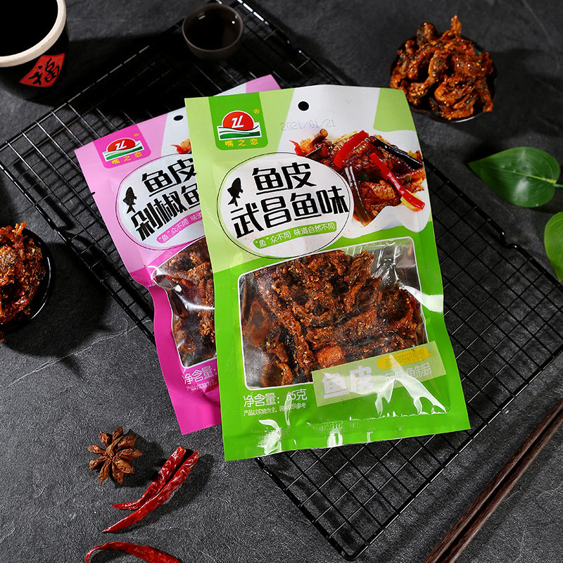 香辣风味鱼皮开袋即食网红休闲零食60g袋装即食鱼零食