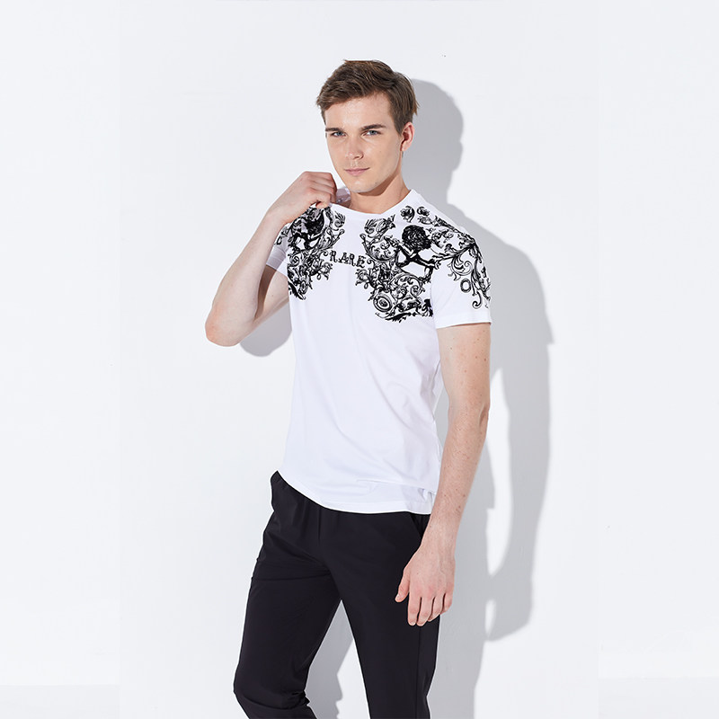 rare狮子男士图案卷草经典威雅短袖圆领白色t恤